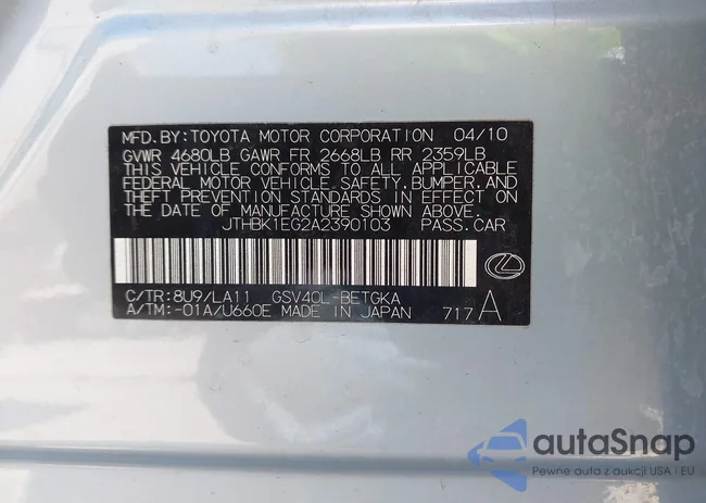 JTHBK1EG2A2390103: 43135442