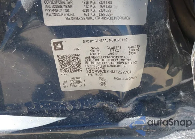 1GCRWCEK4MZ227761: 43135478