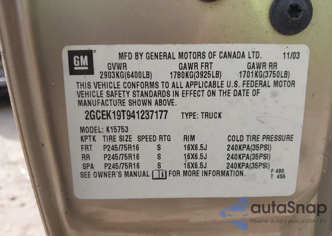 2GCEK19T941237177: 43135489