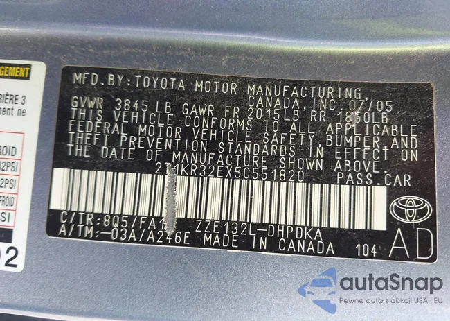 2T1KR32EX5C551820: 43135602