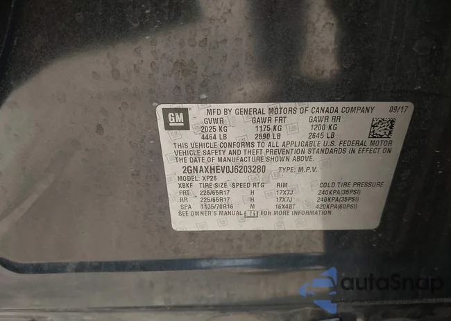 2GNAXHEV0J6203280: 43134678