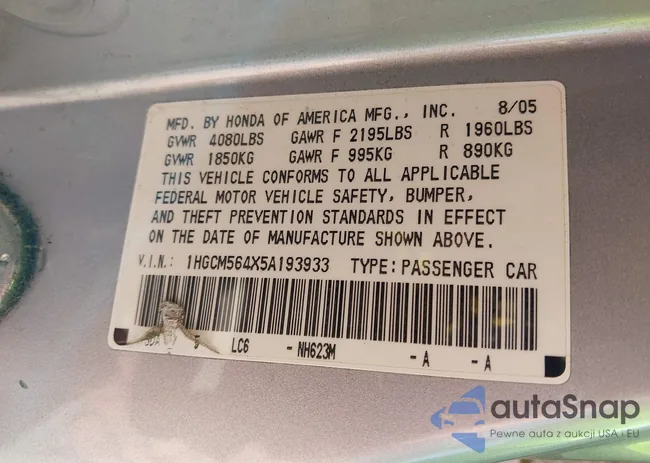 1HGCM564X5A193933: 43134798