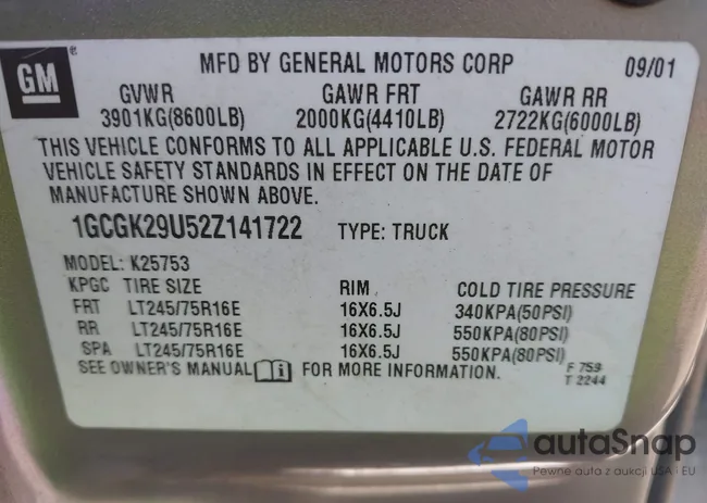 1GCGK29U52Z141722: 43134837