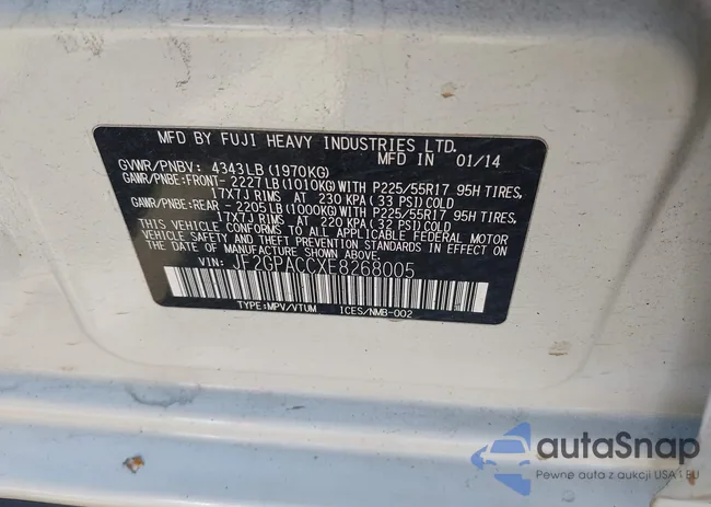 JF2GPACCXE8268005: 43134842