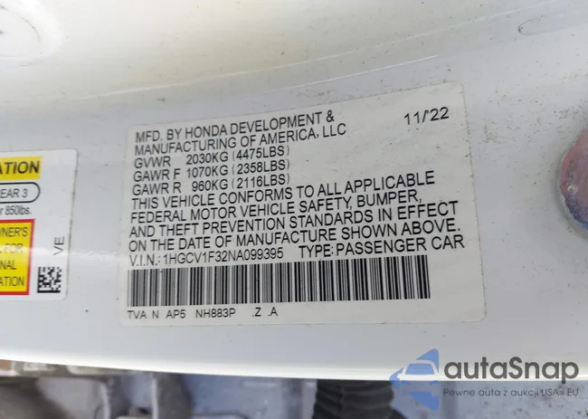 1HGCV1F32NA099395: 43134857