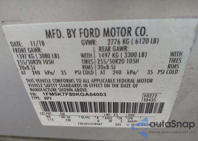 1FM5K7F80KGA64003: 43134951