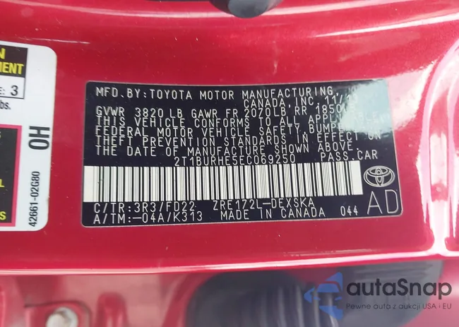 2T1BURHE5EC069250: 43134959