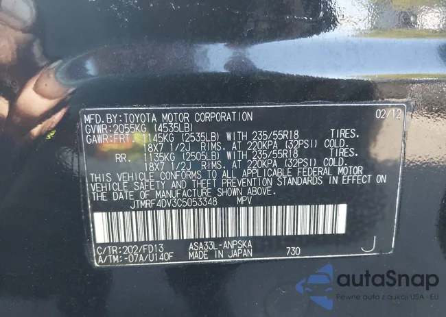 JTMRF4DV3C5053348: 43135013