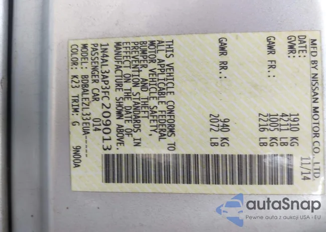 1N4AL3AP3FC209013: 43136255