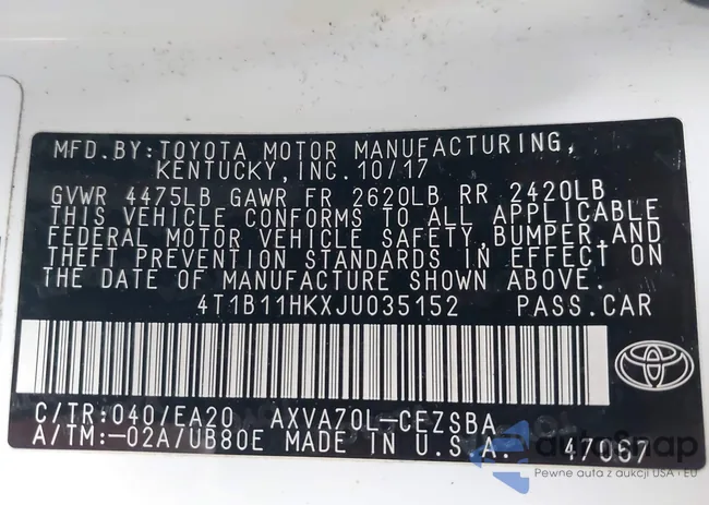 4T1B11HKXJU035152: 43136310