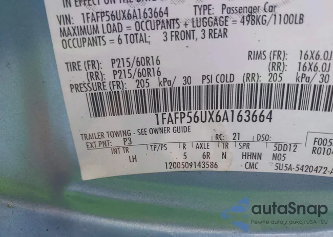 1FAFP56UX6A163664: 43136356