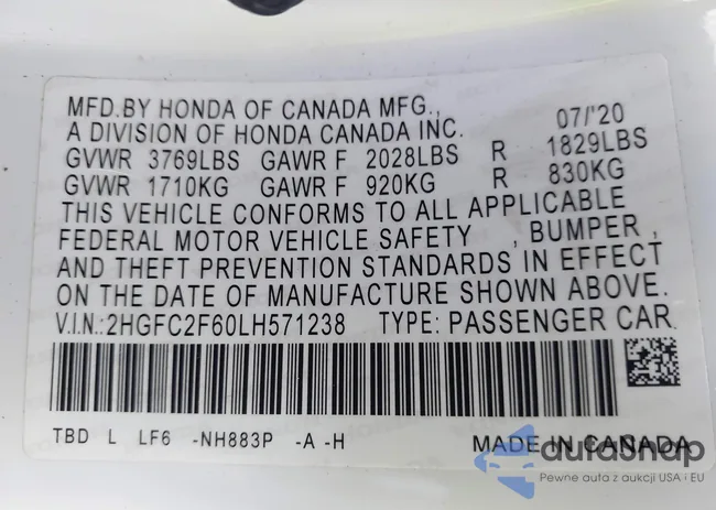 2HGFC2F60LH571238: 43136417