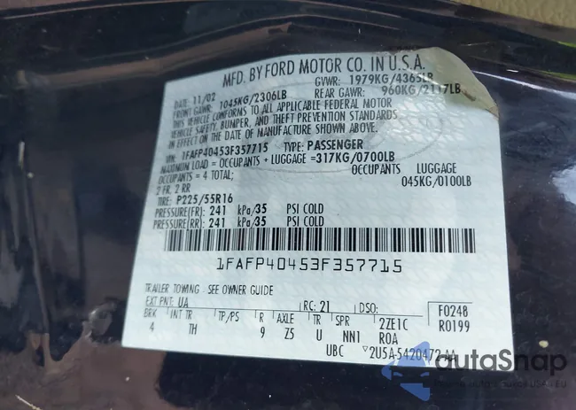 1FAFP40453F357715: 43136548