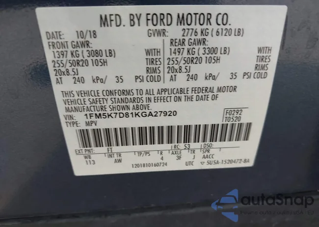 1FM5K7D81KGA27920: 43136631