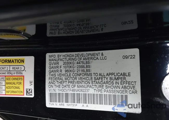 1HGCV1F48NA082237: 43135685