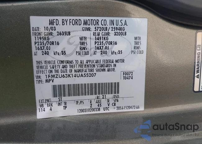 1FMZU63K14UA55207: 43135708