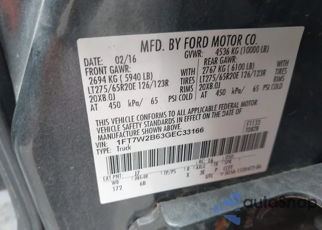 1FT7W2B63GEC33166: 43135712