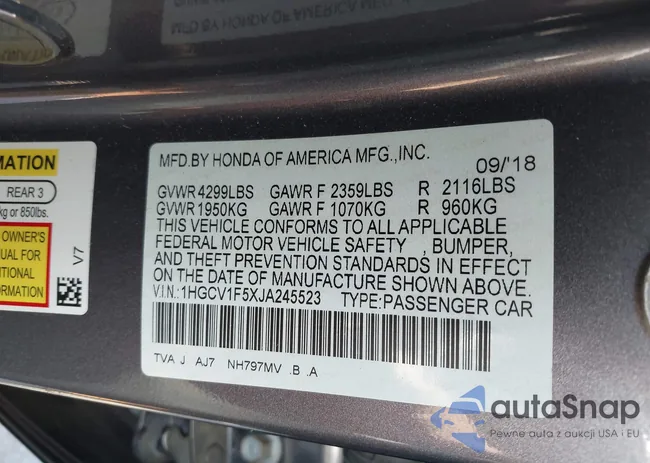 1HGCV1F5XJA245523: 43135729