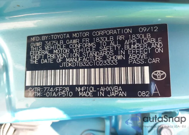 JTDKDTB32C1023333: 43135741