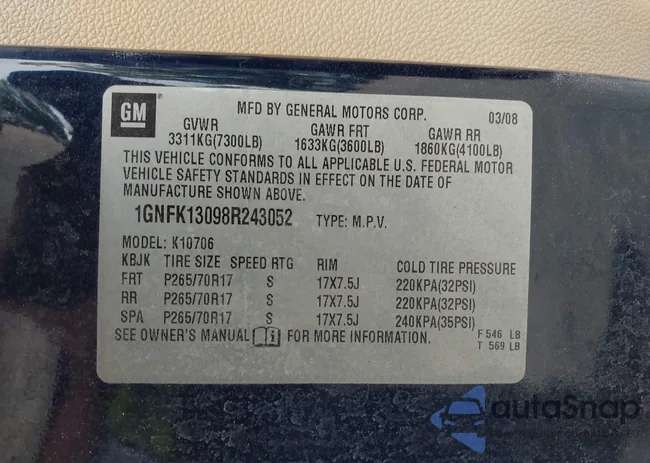 1GNFK13098R243052: 43135759