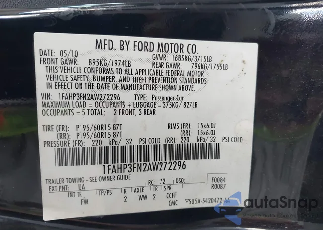 1FAHP3FN2AW272296: 43135853