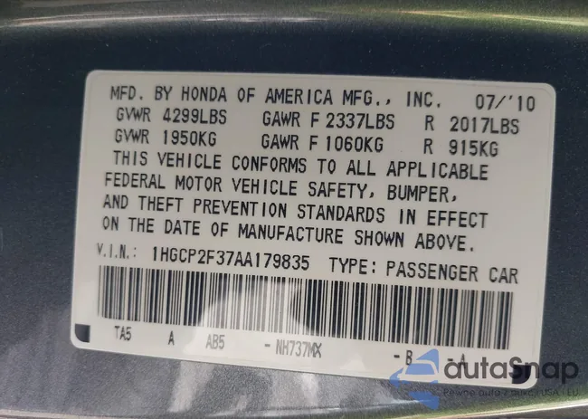 1HGCP2F37AA179835: 43135875