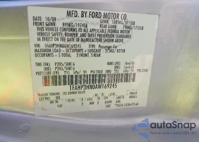 1FAHP3HN0AW169245: 43136035