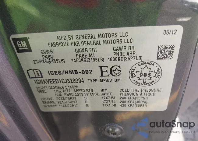 1GNKVEED1CJ323904: 43137120