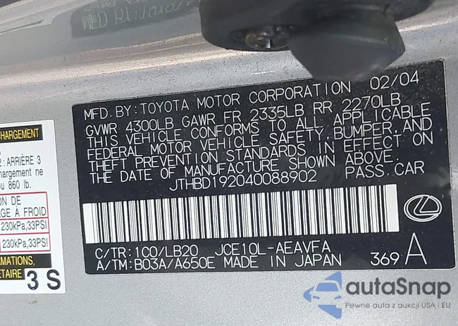 JTHBD192040088902: 43137167