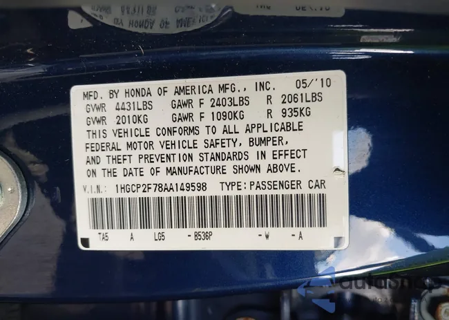 1HGCP2F78AA149598: 43137264