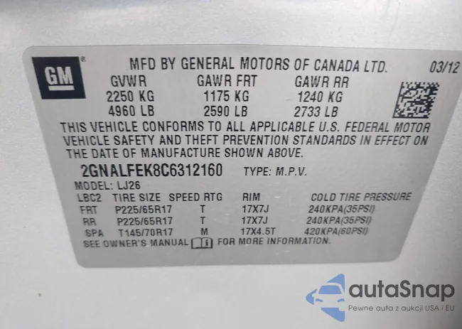 2GNALFEK8C6312160: 43137386