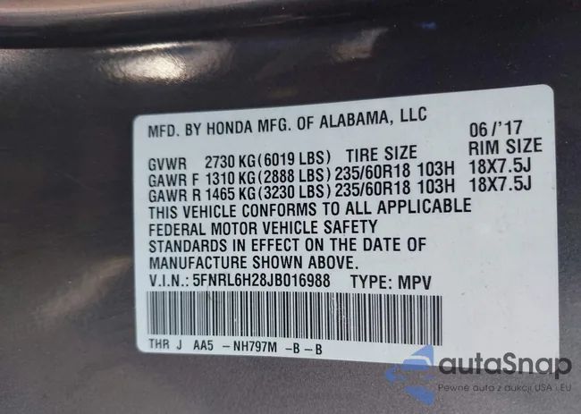 5FNRL6H28JB016988: 43137516