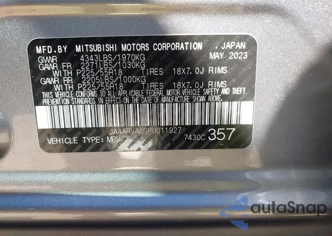 JA4ARVAW0PU011927: 43137548