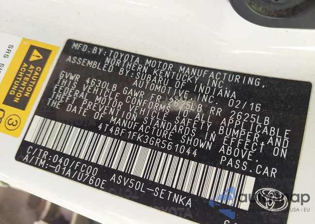 4T4BF1FK3GR561044: 43137595