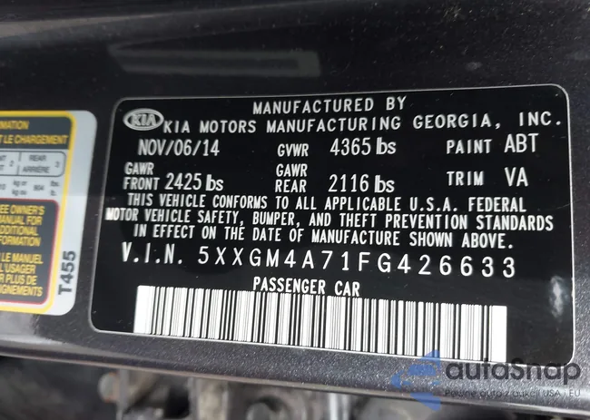 5XXGM4A71FG426633: 43137625