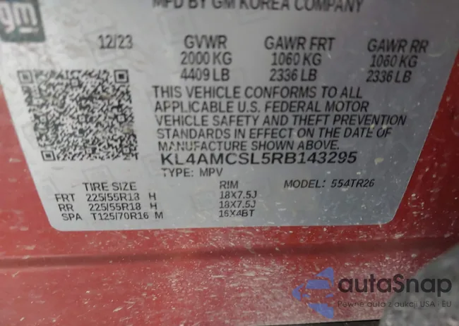 KL4AMCSL5RB143295: 43136724