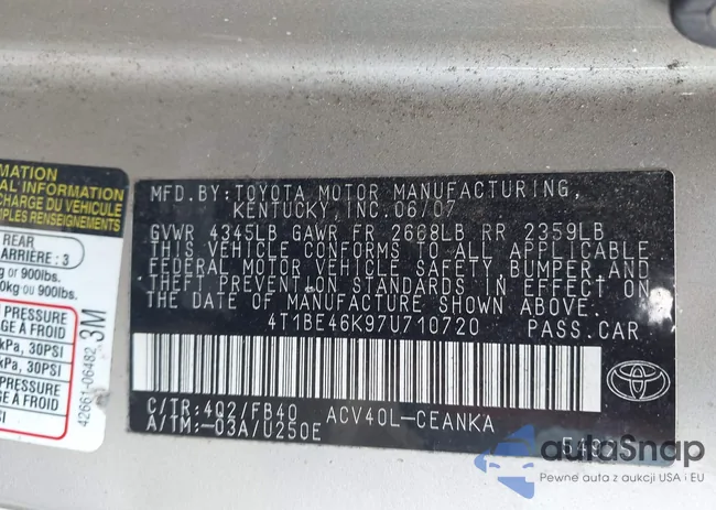 4T1BE46K97U710720: 43136767