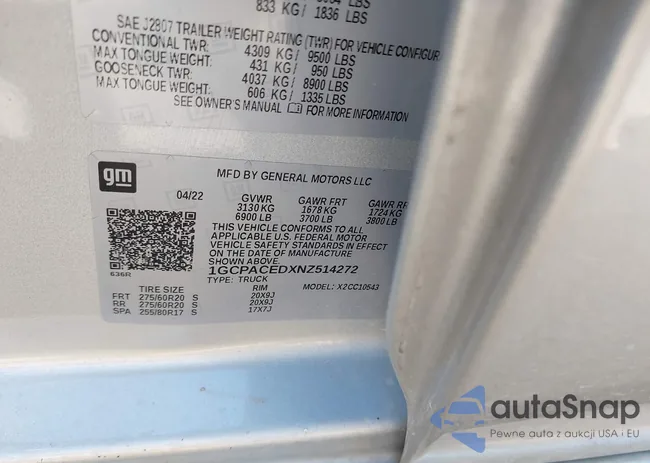 1GCPACEDXNZ514272: 43136828