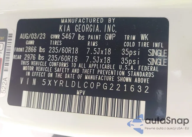 5XYRLDLC0PG221632: 43136987