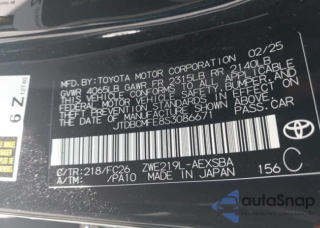 JTDBCMFE8S3086671: 43138095