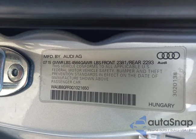 WAUB8GFF0G1021650: 43138419