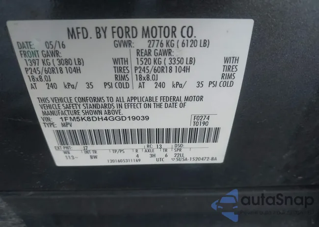 1FM5K8DH4GGD19039: 43138430