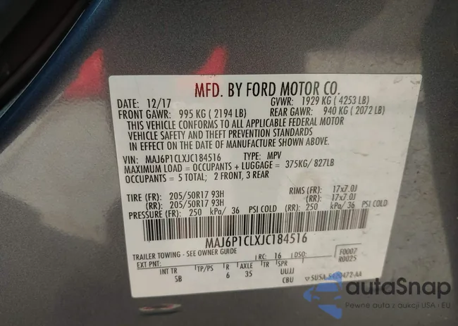 MAJ6P1CLXJC184516: 43138554