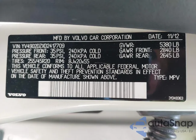 YV4902DZXD2417709: 43138573