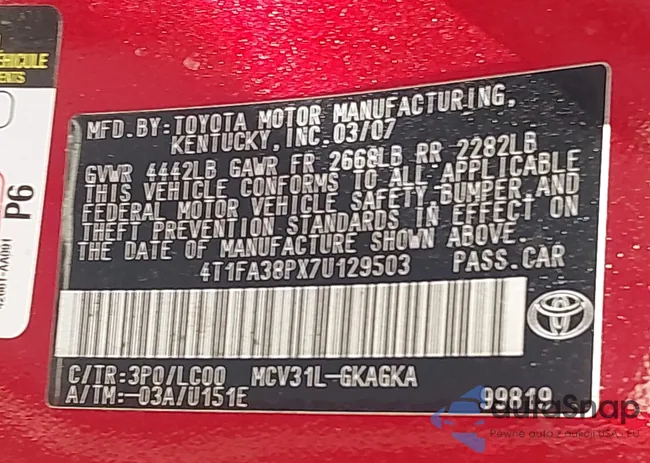 4T1FA38PX7U129503: 43138608