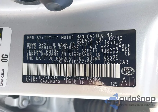 2T1BURHE4EC076951: 43138625