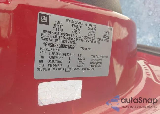 1GNSKBE00DR218763: 43138653