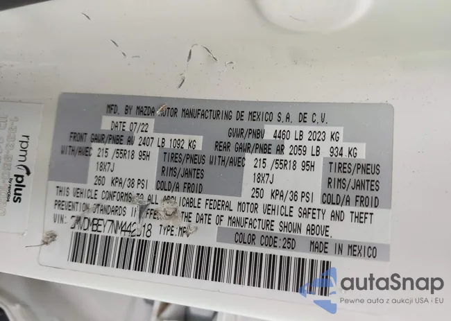 3MVDMBEY7NM442518: 43137673