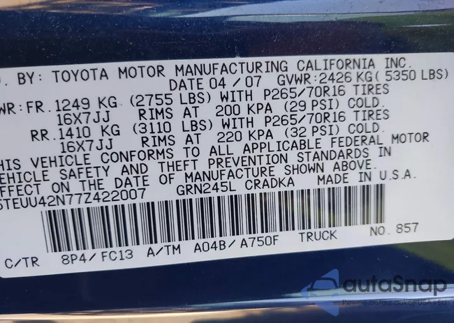 5TEUU42N77Z422007: 43137778