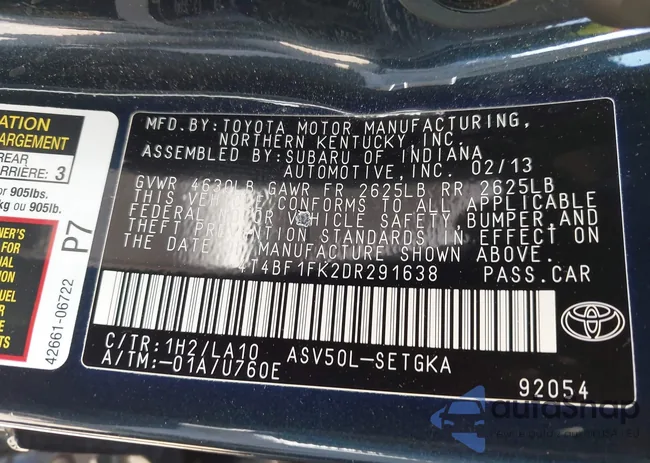 4T4BF1FK2DR291638: 43138009